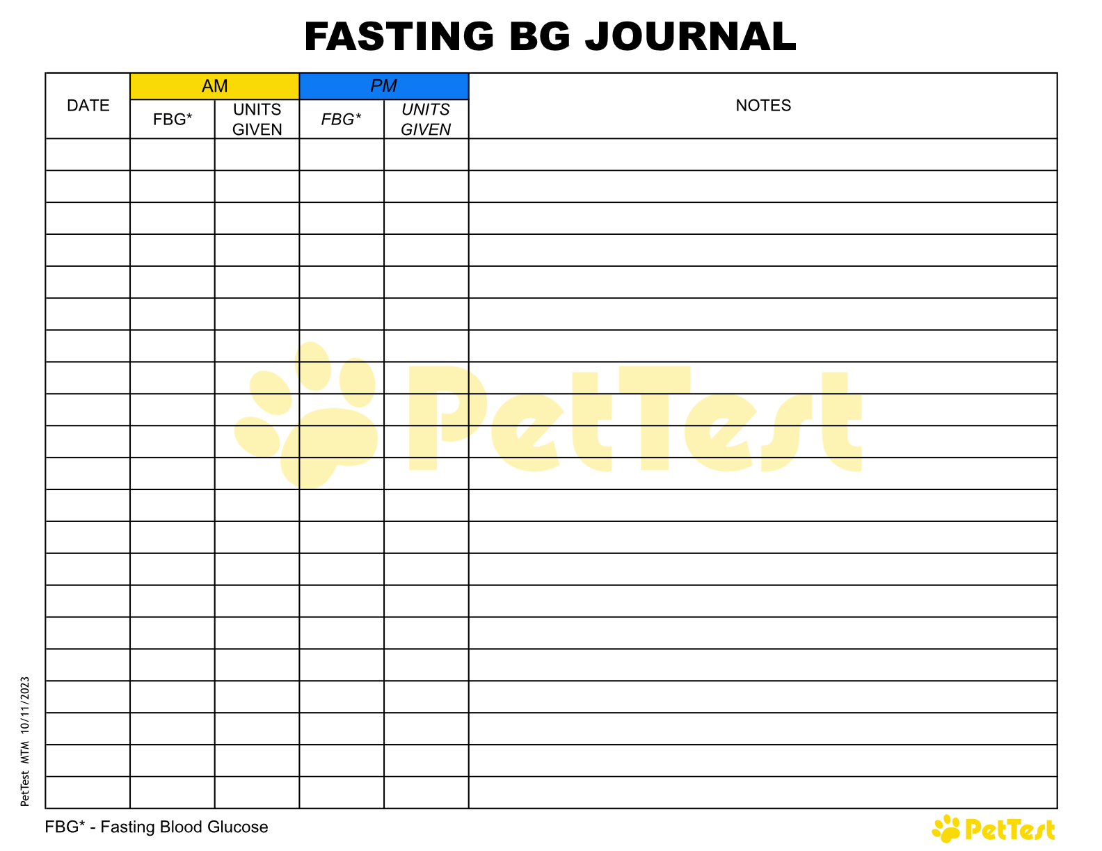 Fasting BG Journal for TMC blog USA mtm