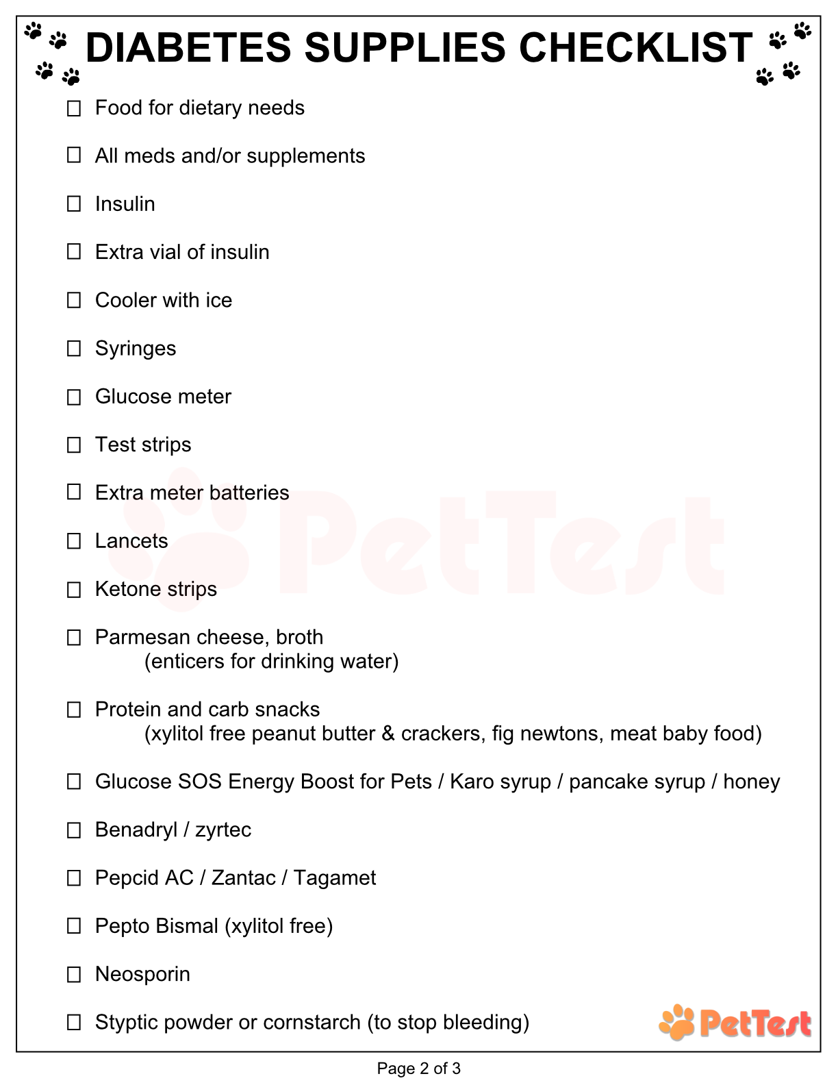 Diabetes Supplies Checklist for PFE blog USA mtm