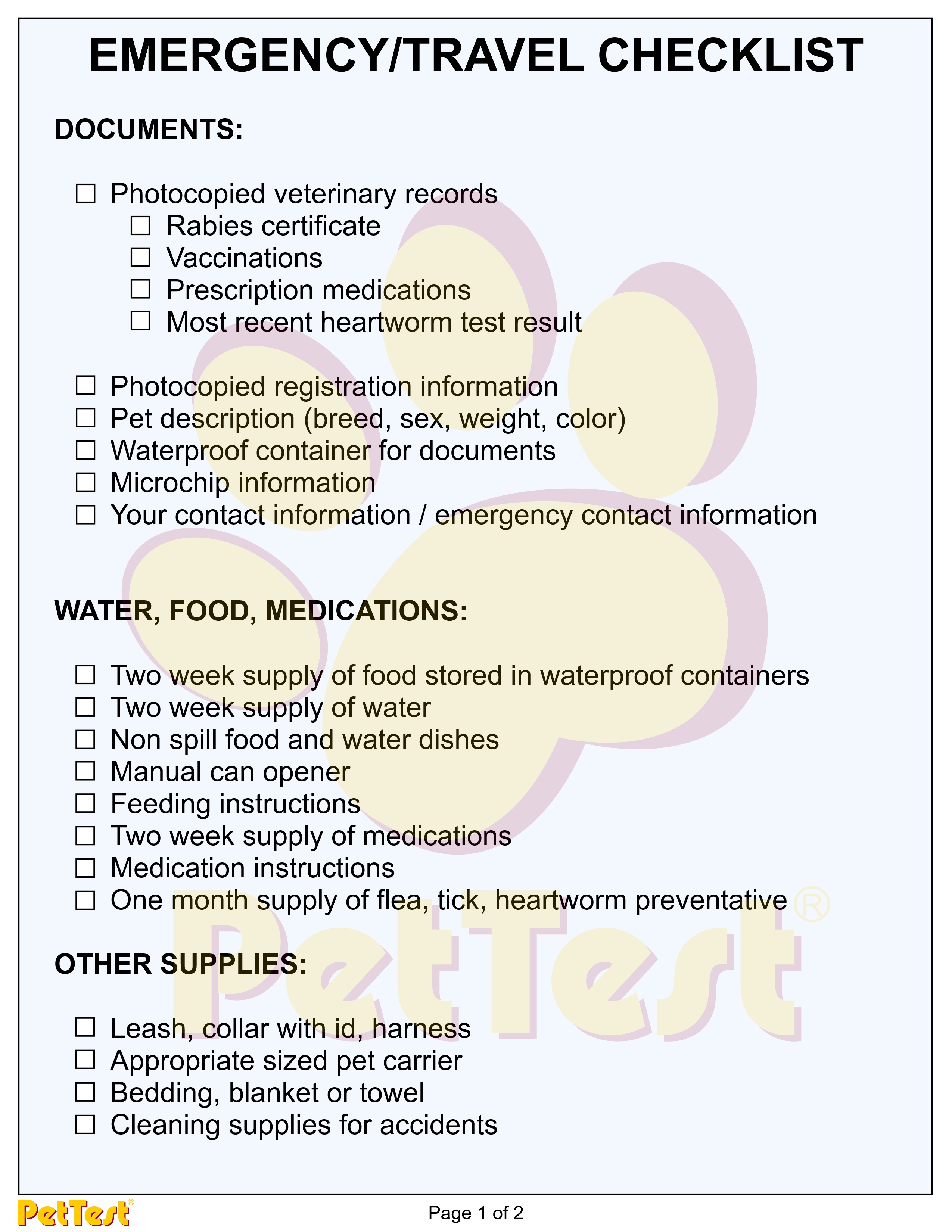 Being Prepared for an Emergency or Natural Disaster Checklist 1